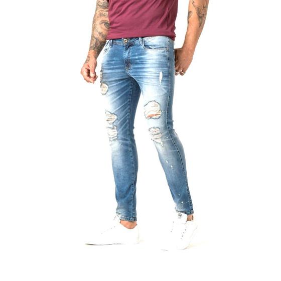 Imagem de Calça Jeans Masculina Destroyed Com Respingos de Tinta Super Skinny Fit Zune