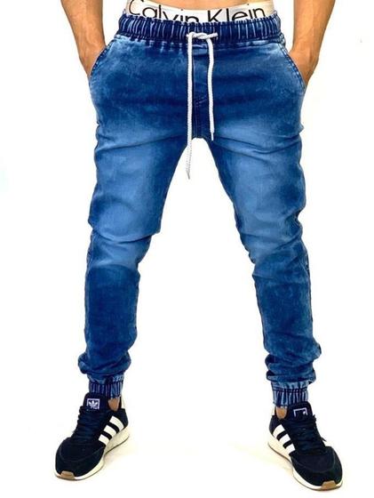 Imagem de CALÇA jeans MASCULINA JOGGER EM SARJA E JEANS SLIM ESTILO DESTROYED CALÇA COM ELASTICO