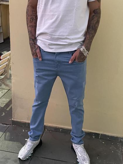 Imagem de Calça jeans masculina skinny com lycra lavagem clara 