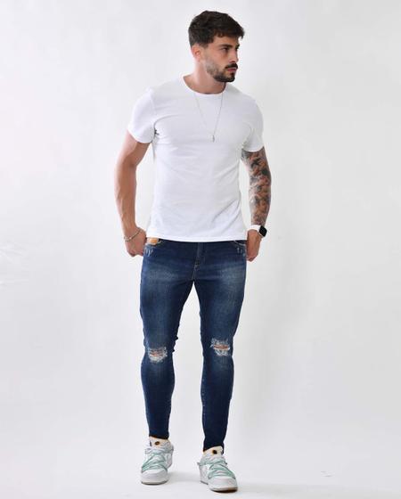 Imagem de Calça Jeans Masculina Super Skinny com Rasgo No Joelho 22083 Escura