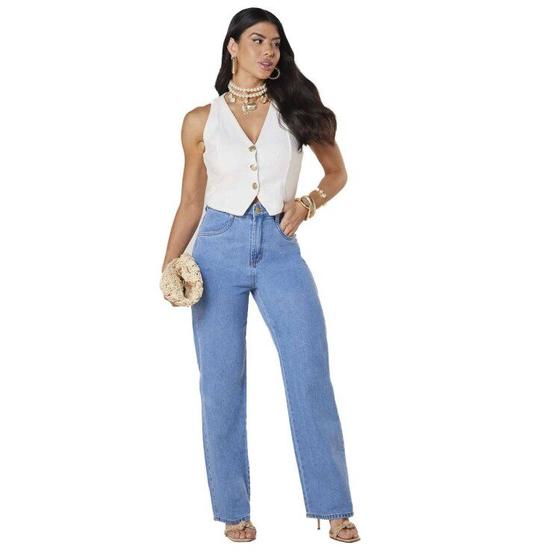 Imagem de Calça Jeans Max Denim Reta Cos Alto Feminino - Jeans claro