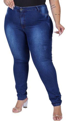 Imagem de Calca Jeans Moda Plus Size Confortavel Feminina Cós Cintura Alta Com Lycra