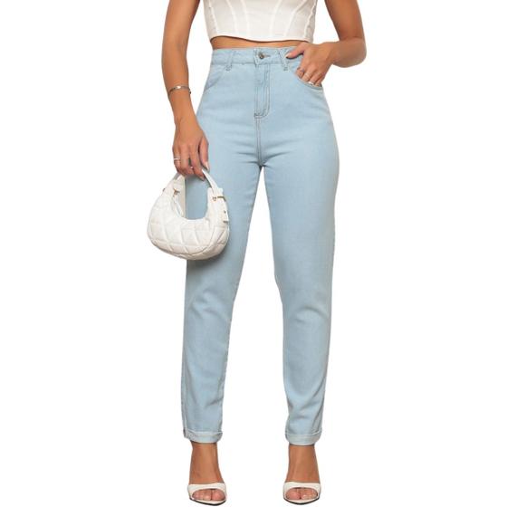 Imagem de Calça Jeans Mom Azul Feminina Cintura Alta 