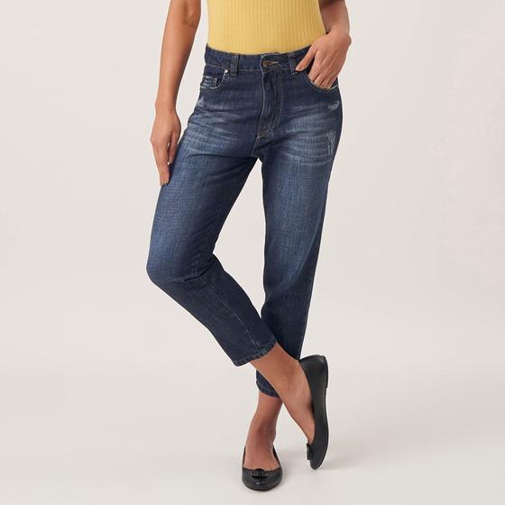 Imagem de Calça Jeans Mom Capri Cintura Alta Azul Escuro