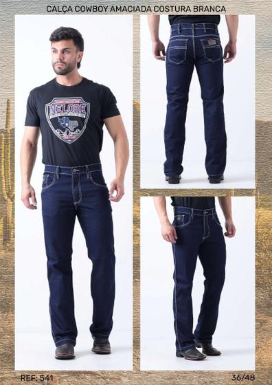 Imagem de Calça Jeans Nelore Country Masculina Cowboy Costura Branca