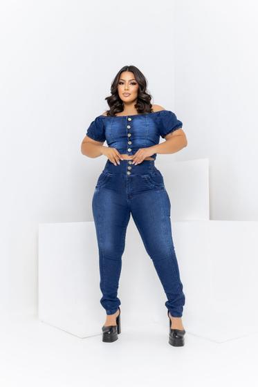Calca Jeans Plus Size Feminina com Elastico na Cintura Alta Premium Confortavel Tan Jeans Calca Plus Size Feminina Magazine Luiza