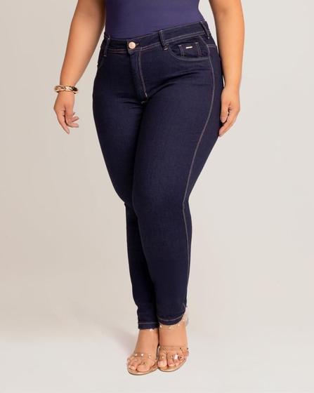 Imagem de Calça Jeans Plus Size Feminina Skinny Escura