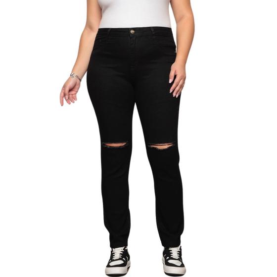 Imagem de Calça Jeans Plus Size Rasgada Onix Feminina 