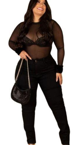 Imagem de Calça Jeans Preta Feminina Plus Size Com Laycra Skinny