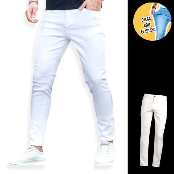 Imagem de Calça Jeans SKINNY BRANCA Masculina Casual Elastano Slim 718