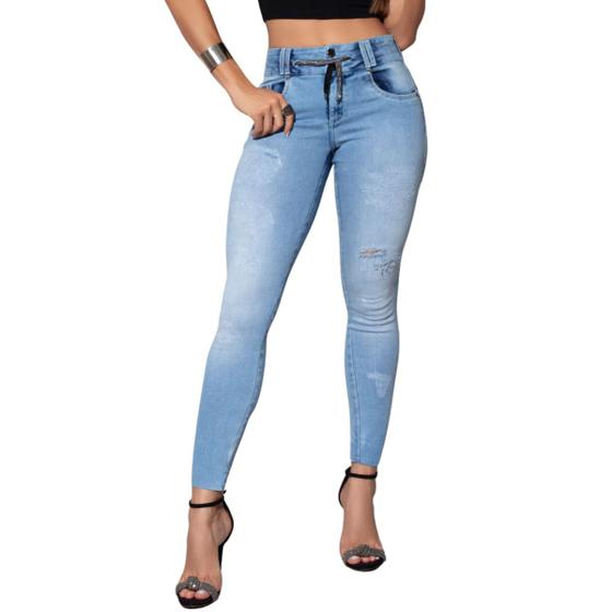 Imagem de Calça Jeans Skinny Clara com Logomania e Cadarço Pit Bull 65149