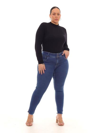 Imagem de Calça Jeans Skinny Plus Size Feminina Cintura Média Botão Duplo 22940 Escura