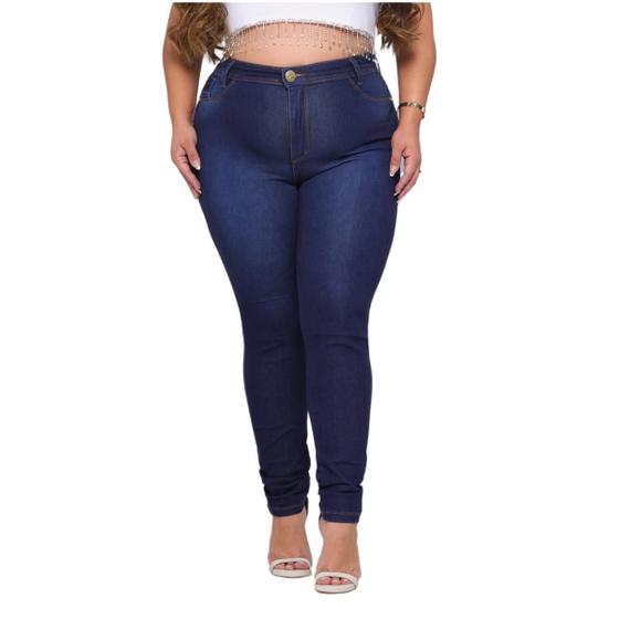 Imagem de Calça Jeans Skinny Plus Size Feminina Cós Alto Clássica Modelagem