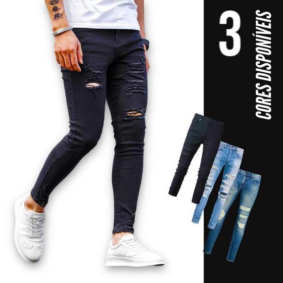 Imagem de Calça Jeans SKINNY RASGADA Masculina Slim Elastano Sport 484