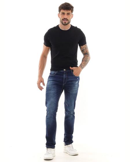 Imagem de Calça jeans slim fit masculina com elastano detalhes de puídos