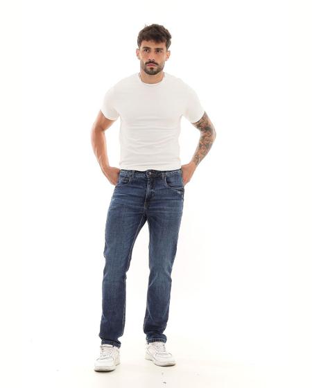 Imagem de Calça Jeans Slim Fit Masculina Detalhes Puídos 23488 Escura