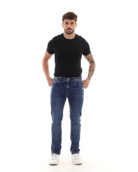 Imagem de Calça Jeans Slim Fit Masculina Detalhes Rasgos 23465 Escura