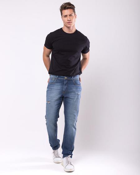 Imagem de Calça jeans slim fit masculina rasgada básica com elastano 23828