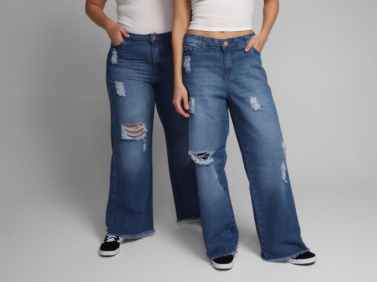 Calça Jeans Vista Magalu Wide Leg Barra Desfiada Menor preço em Calça Jeans Vista Magalu Wide Leg Barra Desfiada
