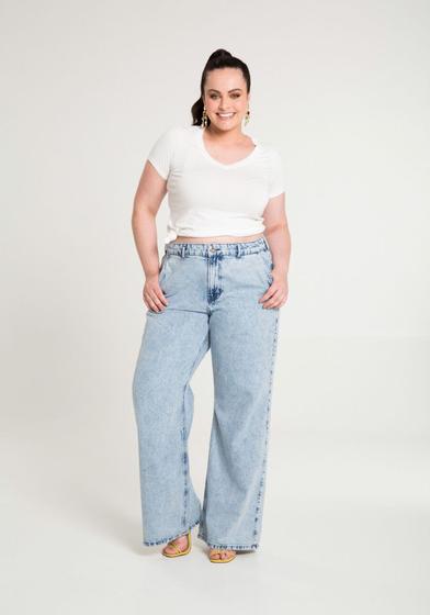 Imagem de Calça jeans wide leg cintura alta plus size lunender 20458