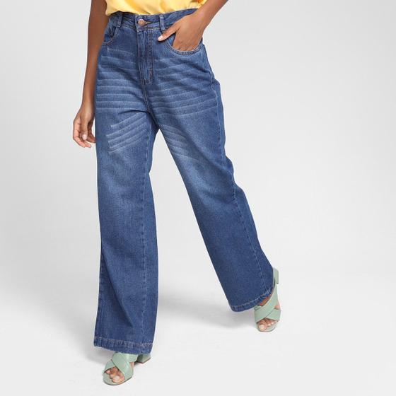 Imagem de Calça Jeans Wide Leg Ecxo Cintura Alta Feminina