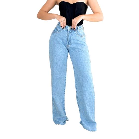 Imagem de Calça Jeans wide leg feminina clara