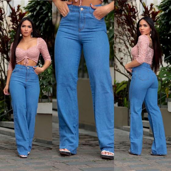 Calça Jeans Wide Leg Pantalona Lisa Tendencia 2022 Menor preço em Calça Jeans Wide Leg Pantalona Lisa Tendencia 2022
