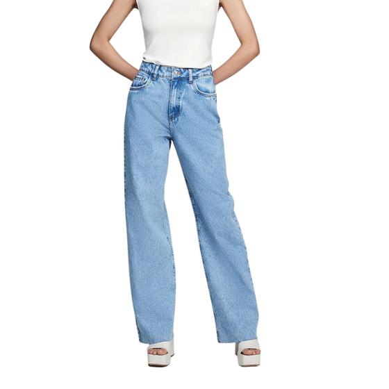 Calça Jeans Wide Leg Slim Cintura Super Alta Azul Dzarm Menor preço em Calça Jeans Wide Leg Slim Cintura Super Alta Azul Dzarm