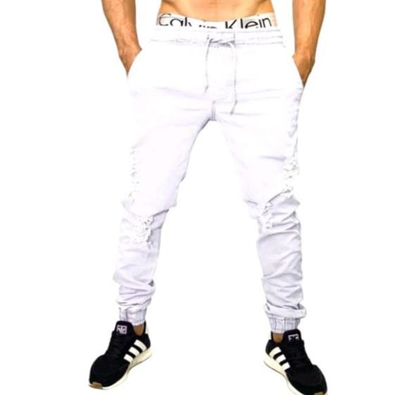 Jeans Masculina Rasgada CalÃ§a Branca Homem Calça Jeans Masculina