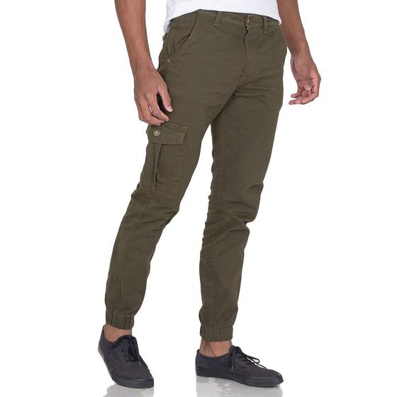 Calça Jogger Cargo Masculina Sarja Jeans Color Premium Menor preço em Calça Jogger Cargo Masculina Sarja Jeans Color Premium