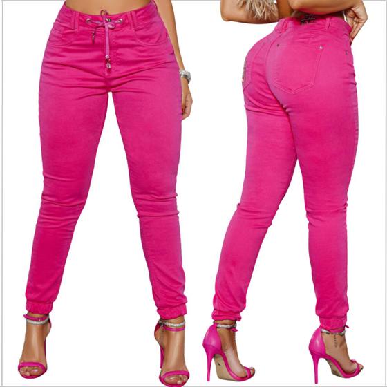 Imagem de Calça Jogger feminina Barbie Core Rosa com elastano Pit Bull jeans empina bumbum.