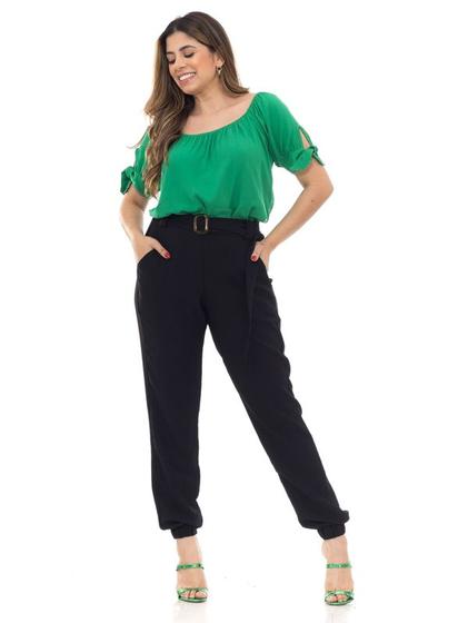 Imagem de Calça Jogger Feminina com Faixa e Fivela Elastico Cintura Blogueira Tendência