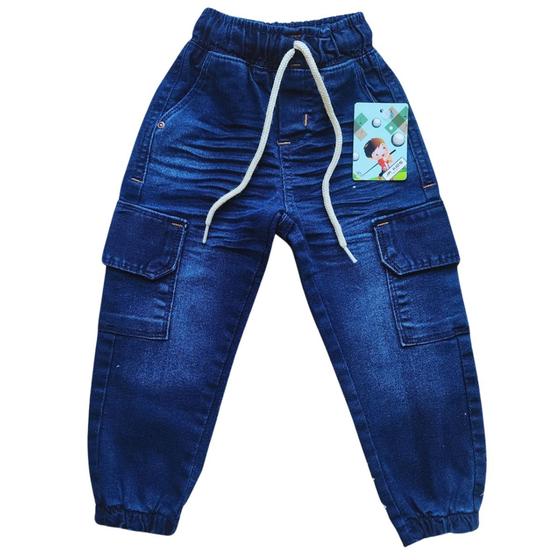 Imagem de calça jogger jeans bebe menino com elastano Tam 0 A 12 meses