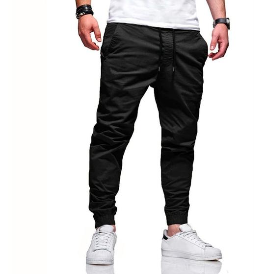 Imagem de Calca Jogger Jeans Preto Camuflada Masculina Com Punho Elastico