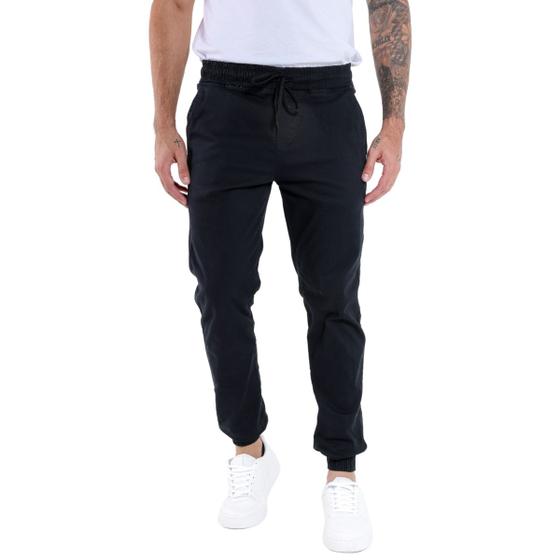 Imagem de Calça Jogger Jeans Sarja Masculina Com Punho Cós Elástico