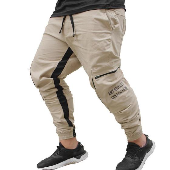 Jogger Bege Claro Cala Cargo Masculina Cala Bege Com Elastico Na