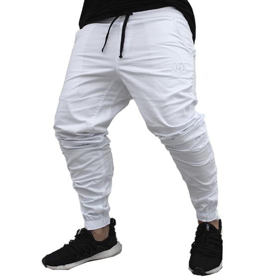 Imagem de Calça Jogger Masculina BRANCA Básica LOGO BRANCA