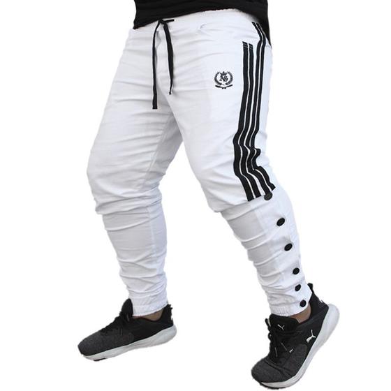 Imagem de Calça Jogger Masculina BRANCA Sarja Com Listras e Botões PLUS SIZE