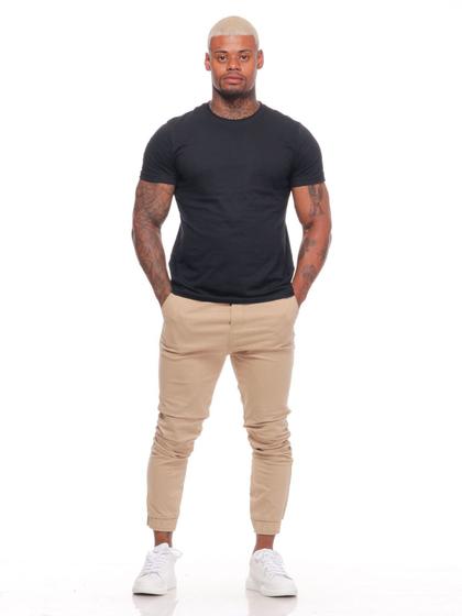 Calça Jogger Masculina Sarja Preto Bege Com Punho Elástico alfaiataria Menor preço em Calça Jogger Masculina Sarja Preto Bege Com Punho Elástico alfaiataria
