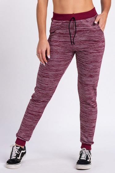 Imagem de Calça Jogger  Moletom Feminina Bordô Riscado