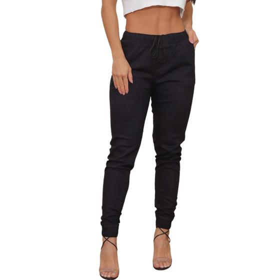 Imagem de Calça Jogger Sarja Feminina Casual Com Elastico