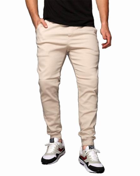 Calça Jogger Sarja Masculina Skinny Com Punho Menor preço em Calça Jogger Sarja Masculina Skinny Com Punho