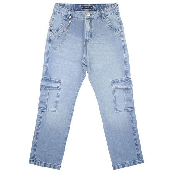 Imagem de Calça Juvenil Look Jeans Reta Bolso Cargo Jeans