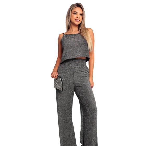 Imagem de Calça Larga Com Cropped Regata Com Brilho E Cores Da Moda Lia 