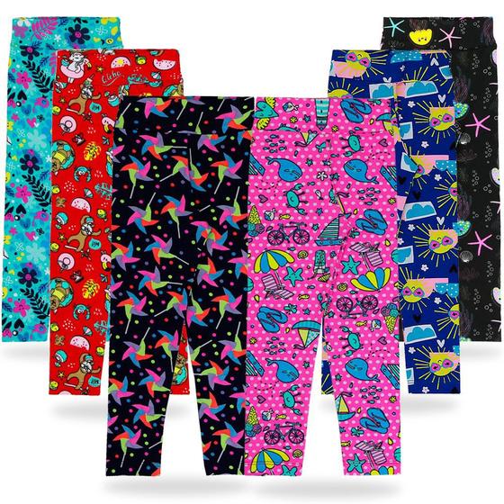 Imagem de Calça Leg Infantil Leguing Menina Kit 6 Estampas Infantis