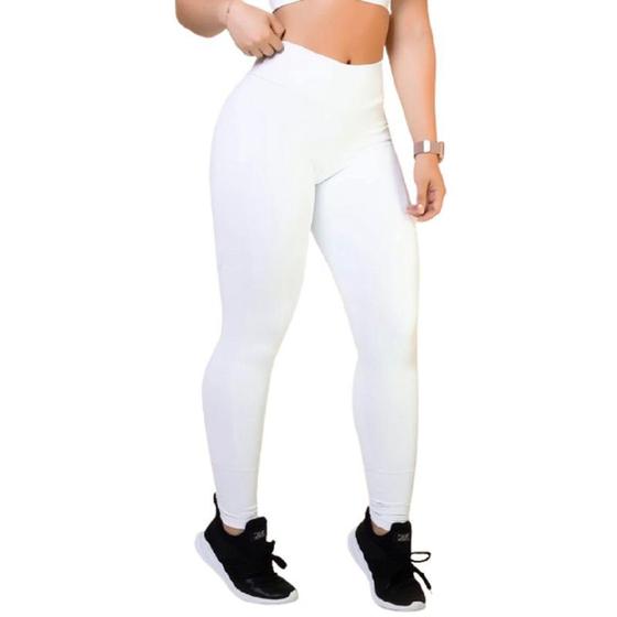 Imagem de Calça Legging Branca Branco Suplex Cós Alto Academia Enfermagem Grossa