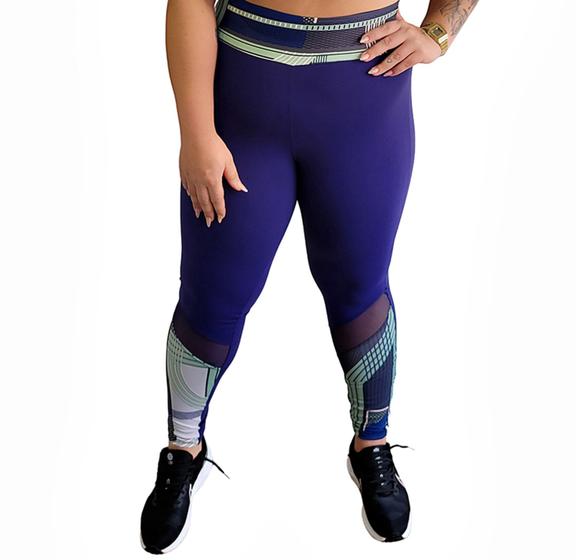 Imagem de Calça Legging Cós Largo Suplex Marinho e Detalhe em Recort Com Tule e Estampa