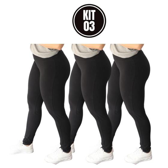 Imagem de Calça Legging Feminina Modeladora Preta Kit 3 Confortável Esportiva Modela Bumbum Moda Fitness