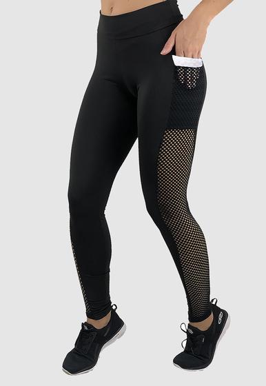 Imagem de Calça Legging Fitness Academia Preta Com Bolso Tela Cós Alto Feminina