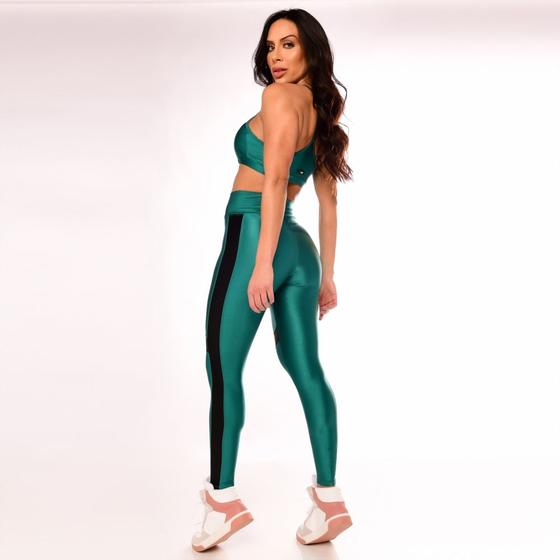 Imagem de Calça Legging Fitness Feminina Faixa Lateral Rosa- AzulVerde-Preto